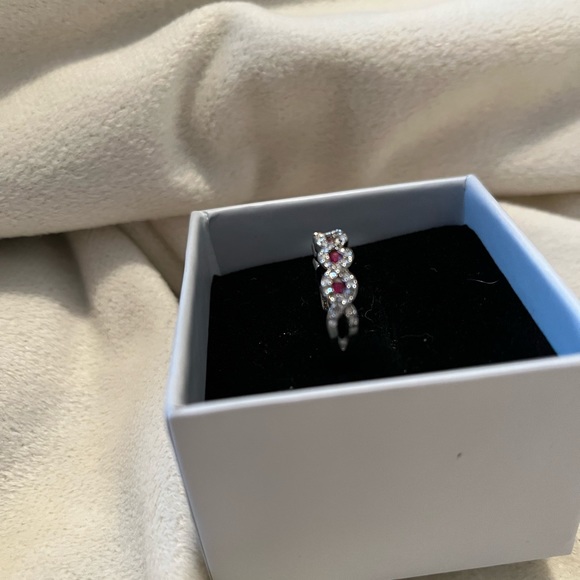 S925 SIMULATED OVAL RUBY & CRYSTAL RING | SIZE 8 - Picture 6 of 14